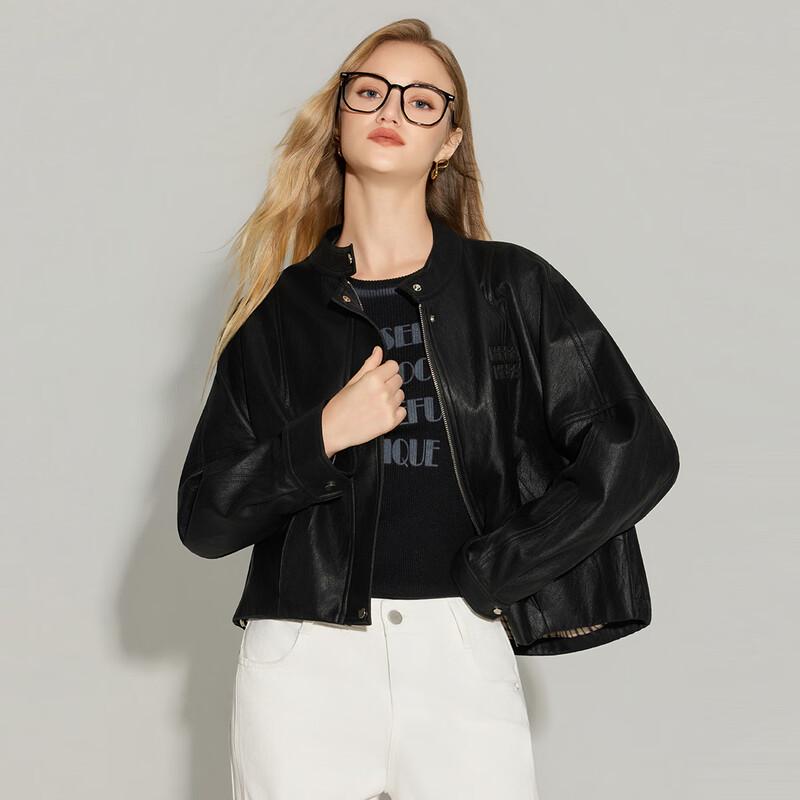 

Shetu Stand Collar Loose PU Leather Jacket