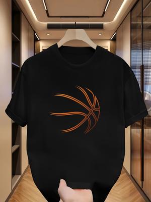 Tailored Fit Trend Basketball Print Mens Shoulder Tshirt Fashionable and Dynamic Design Pure Cotton Comfortable Home