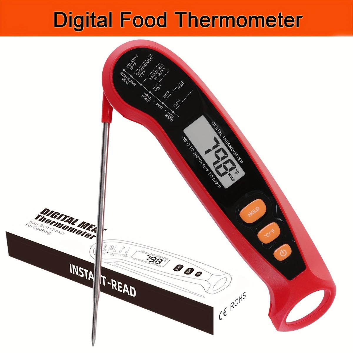 1 PCS Kitchen Food Thermometer with Fast and Accurate Temperature Measurement, Foldable Design for Convenient Storage красный