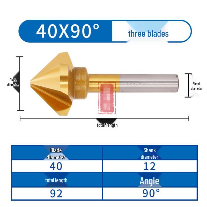 90° Titanium-Coated Chamfering Tool, Single/Three-Flute, 45° Countersink and Deburrer for Stainless Steel.