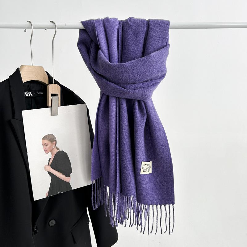 Kaschmir-Handgefühl Herbst und Winter Einfarbiger Schal Damen Dicke Quaste Einfacher und vielseitiger weicher und warmer Kaschmir-Imitat-Schal