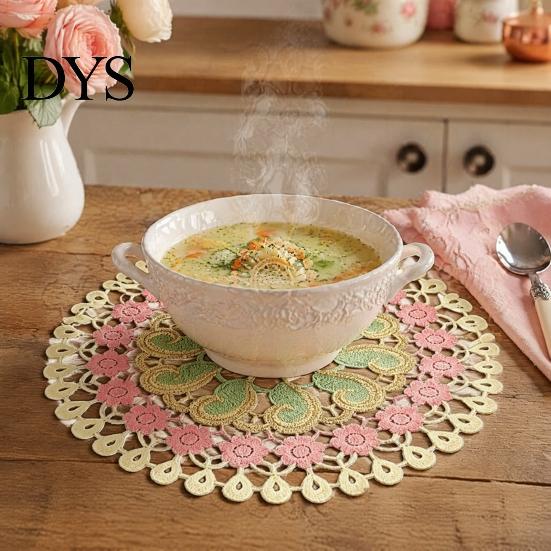 Durable Decorative Lace Doilies Round Colorful Doily, 11.42" Floral Placemat, Heat Retro Style Table Mat Resistant Mat, for Teapot, Coffee Cup