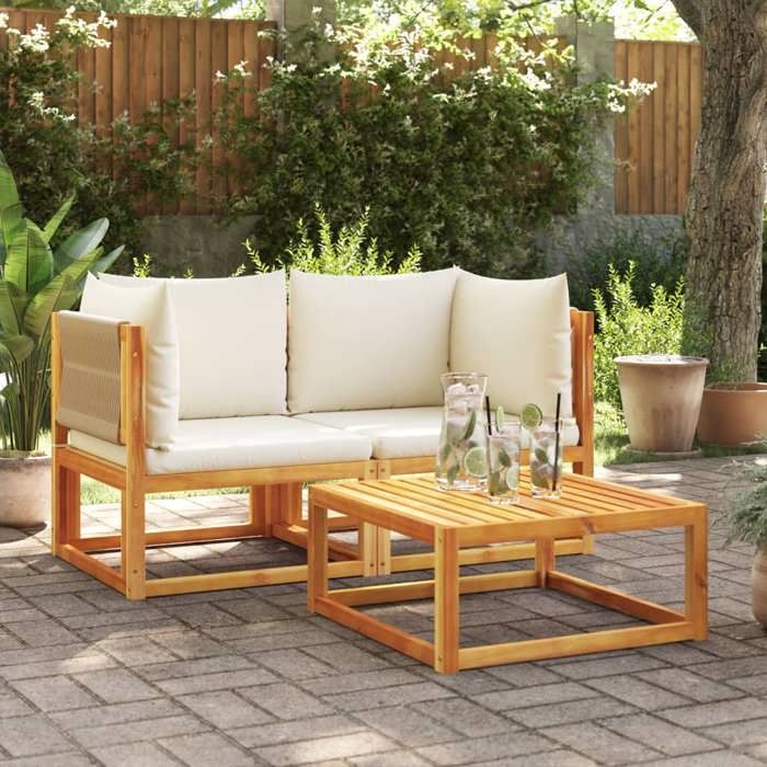 VidaXL Canapés d'angle de jardin avec coussins 2 pièces Bois d'acacia et corde 3278853