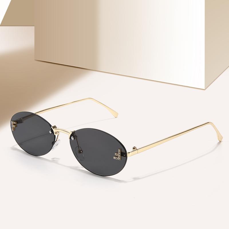 1pc Diamond Studded Letter F Frameless Oval Sunglasses Ins Street Pography Sunglasses Elegant and Fashionable