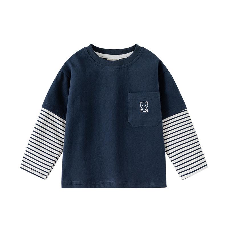 Boys Long Sleeve Cartoon Patchwork Sleeve Kids Casual Bottoming T Shirt