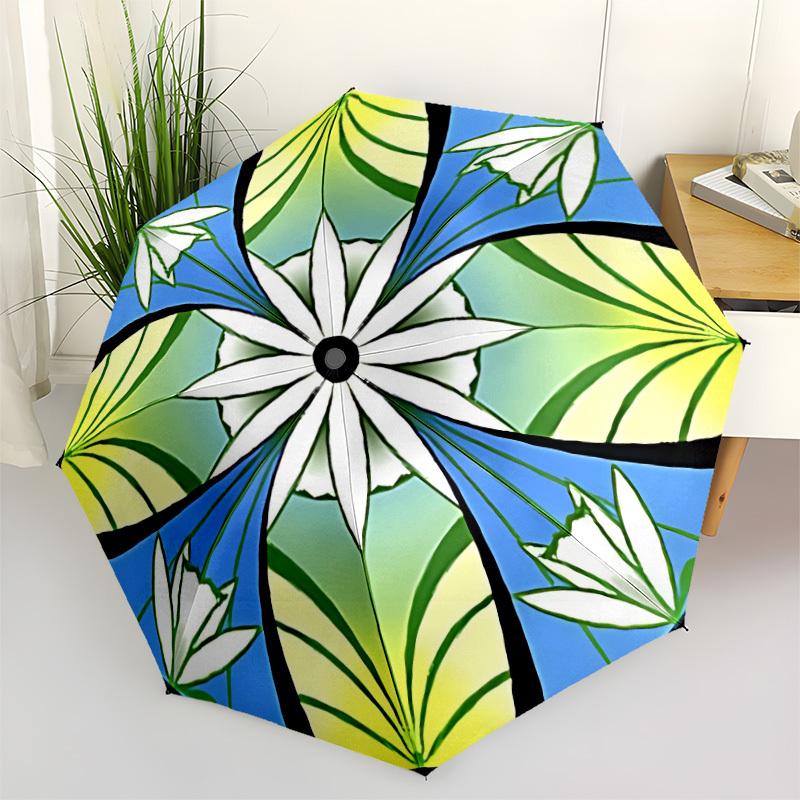 

1pc Stained Design Automatic Umbrella - Stylish, Durable, with 8-Rib Manual Open Design, Elegant Black Handleyy250920211