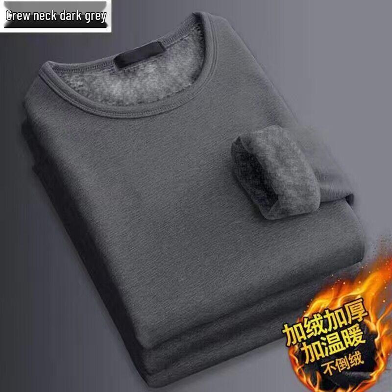 Men's Autumn and Winter Plus Velvet Warm Long-Sleeve Round Neck T-Shirt