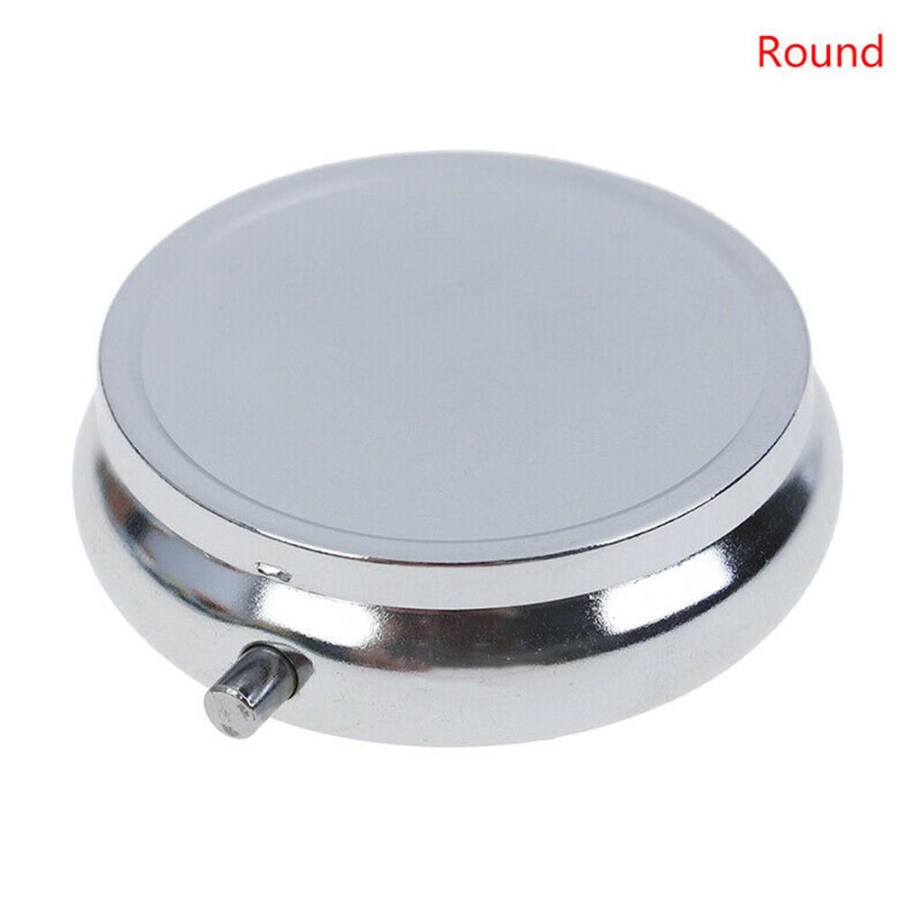 

1Pc Small Metal Round Rectangular Silver Tablet Pill Box Container Medicine Round