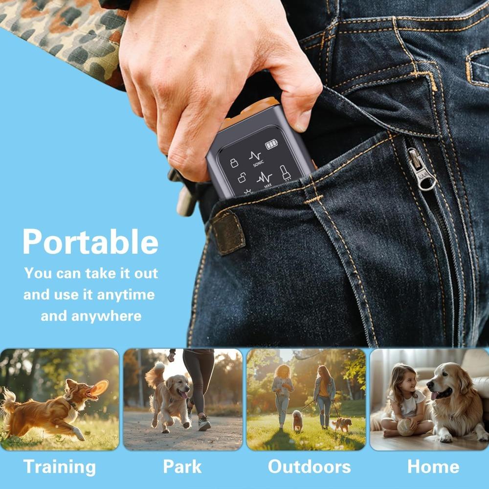 Anti Barking Device for Dogs Indoor Outside Handheld Ultrasonic  with Flashlight Dog Training Tool Rechargeable Dark Orange