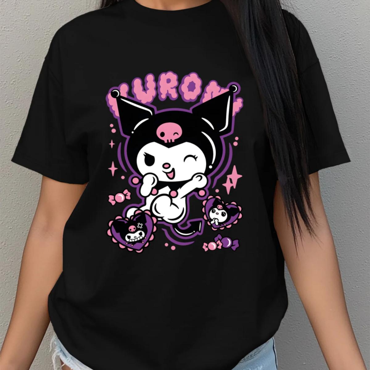 

Летний тренд Женская футболка Sanrio Повседневная Модная и универсальная - С рисунком Куроми Хлопок Мягкая и дышащая ткань S разноцветный