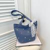 2025 Spring and Summer New Bag Korean Ins Style Shoulder Bag Embroidered Small Floral Denim Large-capacity Bucket Bag