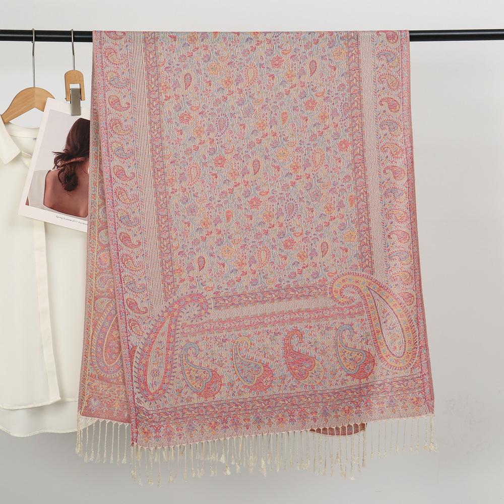 Cross Border Hot Selling Ethnic Style Shawl Paisley Cashew Jacquard Long Scarf Spring Summer Sunshade Headscarf Tassel