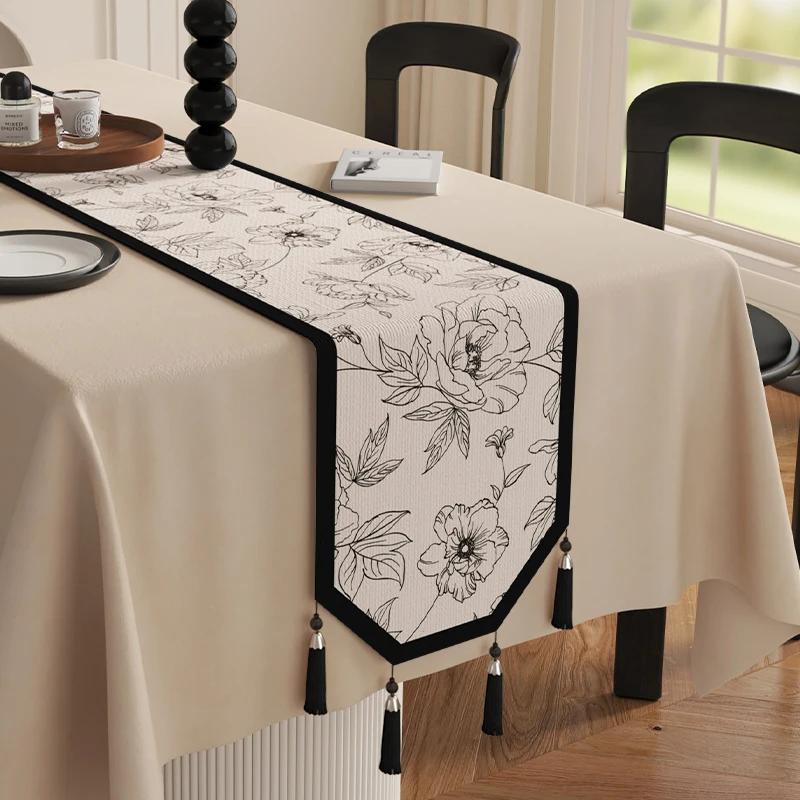 Cotton And Linen Tea Table Mat Tassel Lace Cover Chinese Traditional Table Runner Home Decor TV Cabinet Table Runners