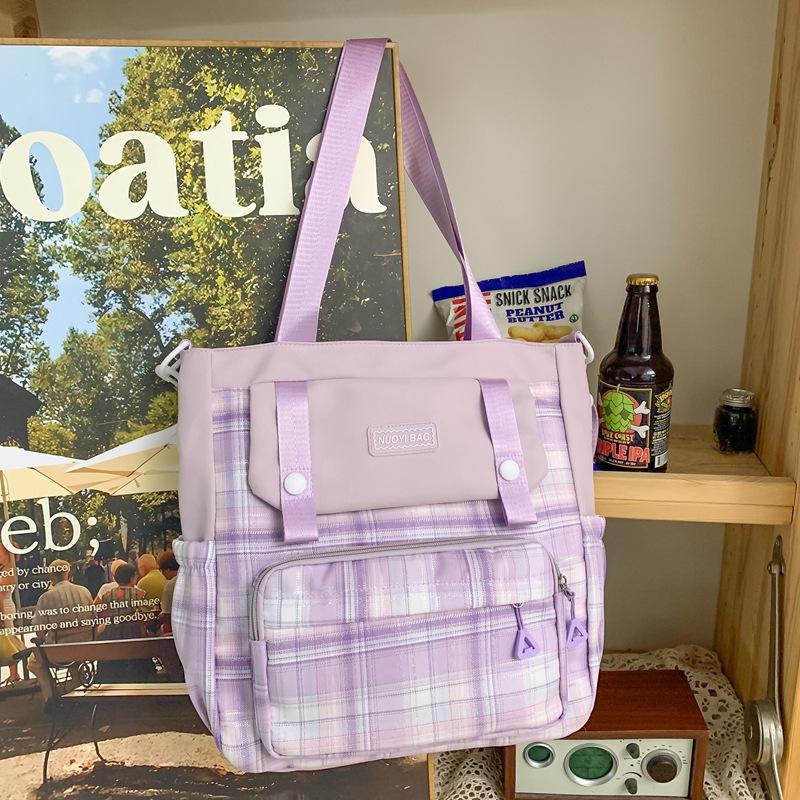 Schoolbag New College Style Women's Plaid Contrast Color Large Capacity Backpack Junior High School Students Elementary School Students Two-piece