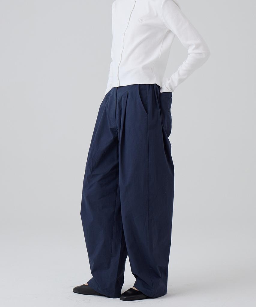 DANGLEDROP Dgdp Balloon Fit Curved Cotton Elastic Waist Pants_Navy
