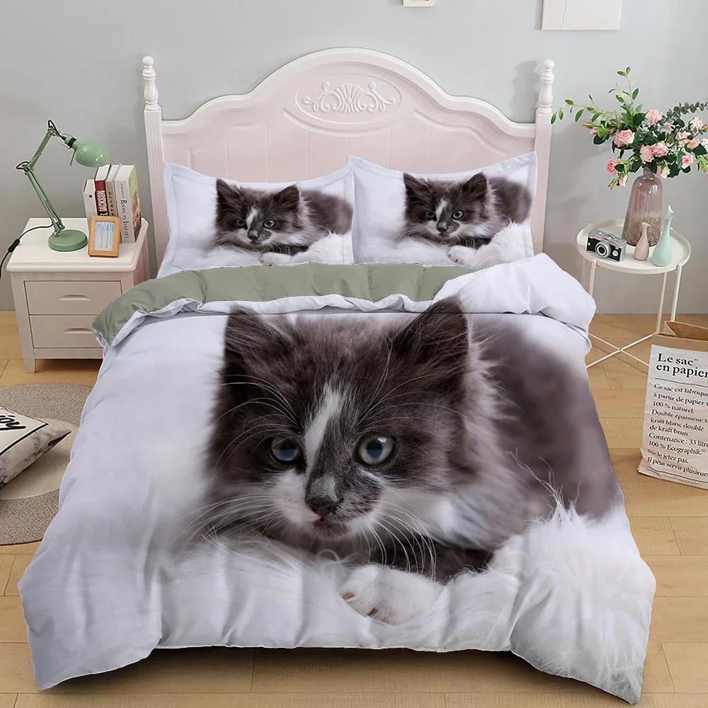Cat Lovely Animal Kitten Comfortable Duvet Quilt Cover Pillowcase Bedding Set Children Bedroom Decoration Home Textile