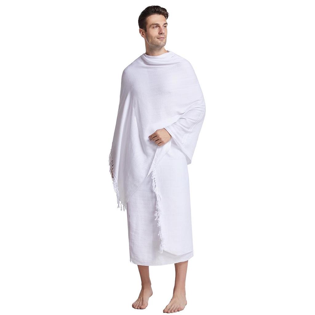 Mecca Ihram Hajj Men's Garment: Middle Eastern Solid Color Two-Piece Set