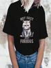 Katzenprint T-Shirt Sommer Freizeit Locker Rundhals Kreatives Persönlichkeits-T-Shirt Damen Mode Druck