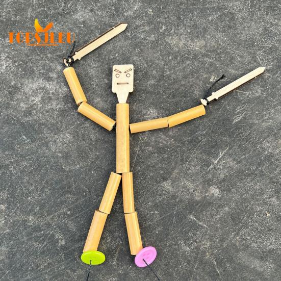 Bamboo Man Toy DIY Puppet Kit,Children Interactive Game,Bamboo Craft Material Kit,Boys Girls Gift