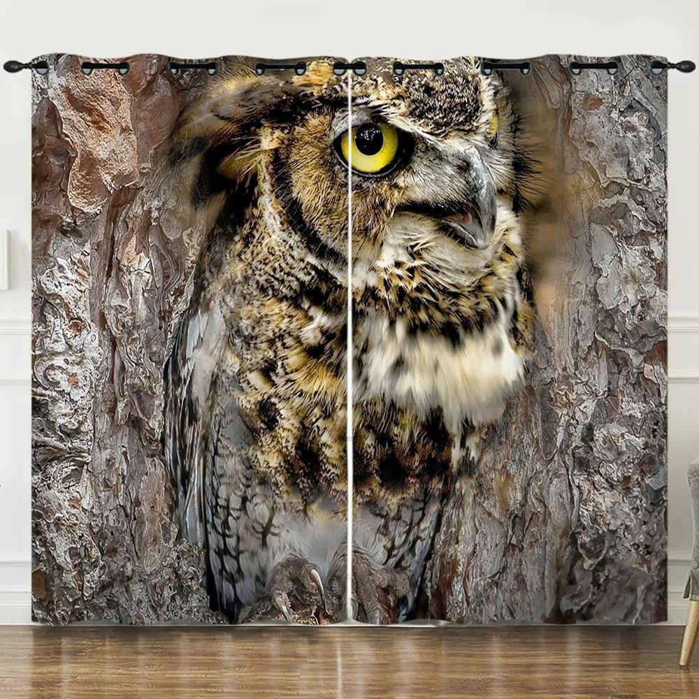 Curtain Cartoon Animal Eagle Animation Oil Painting Digital Printing Blackout Curtain Punching
