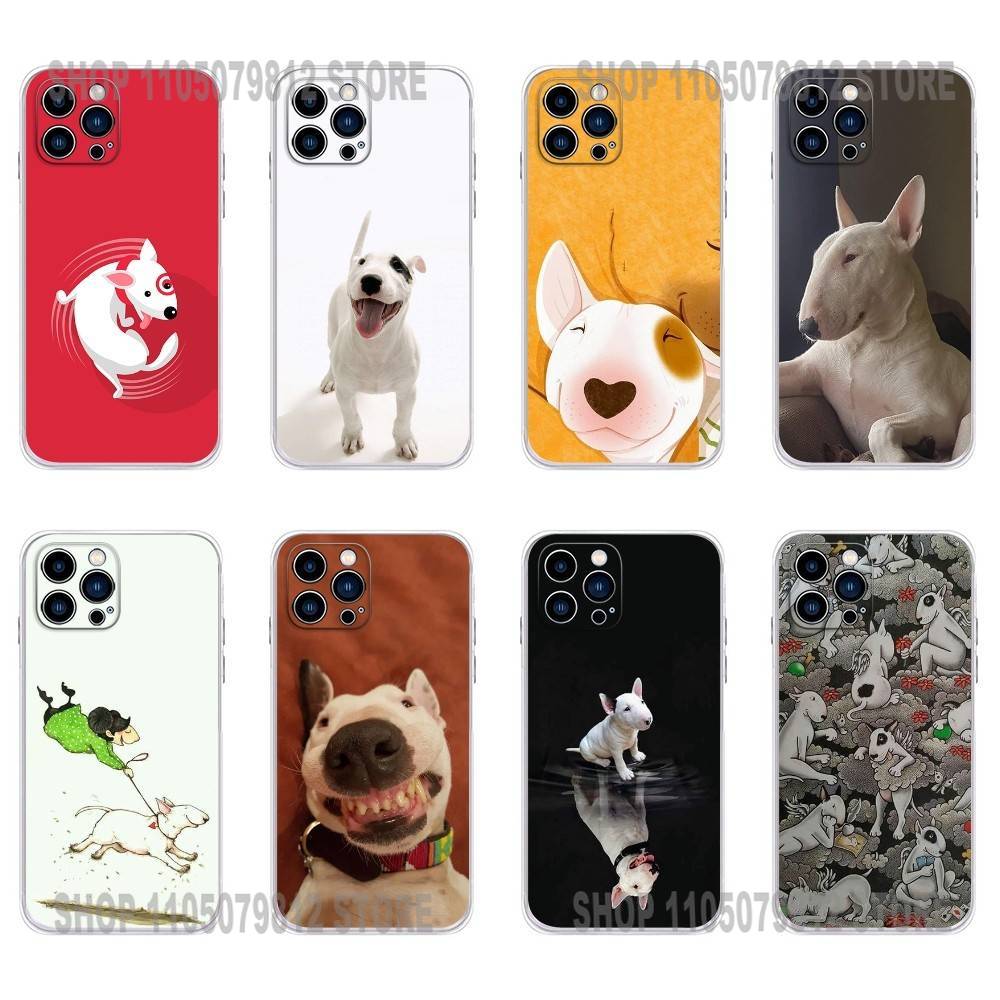 Funny Bull Terrier Dog Phone Case For iPhone 17 16,15,14,13,12,11 Plus,Pro,Max,XR,Plus,E,Mini Transparent Soft Cover