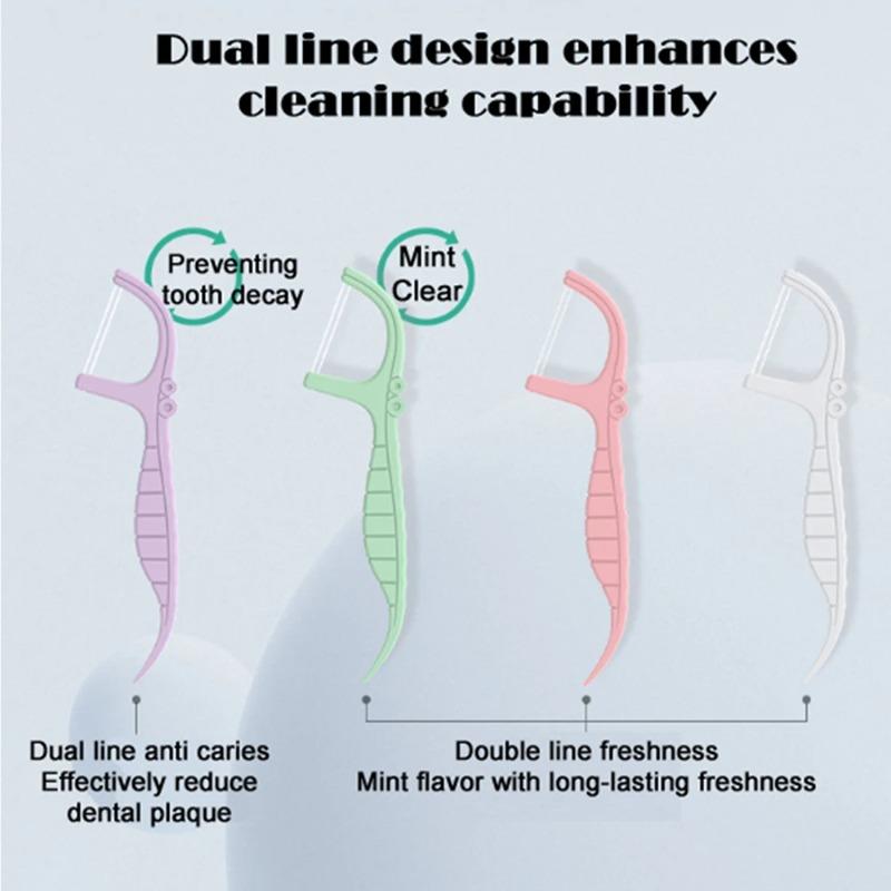 Portable Dental Floss Stick High Tension Smooth Disposable Toothpick Double Line Dental Floss Oral Hygiene Dental Cleaning Tools