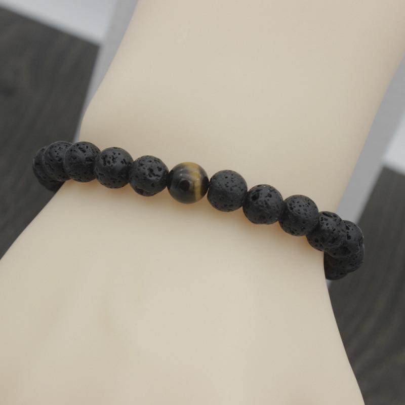8mm Volcanic Rock Tiger Eye Adjustable Beaded Bracelet – Simple Style