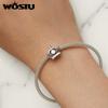 WOSTU 925 Silver Crown Charm Infinite Love Angel Zircon Beads Fit Original Bracelet Bangle Jewelry Gift for Women