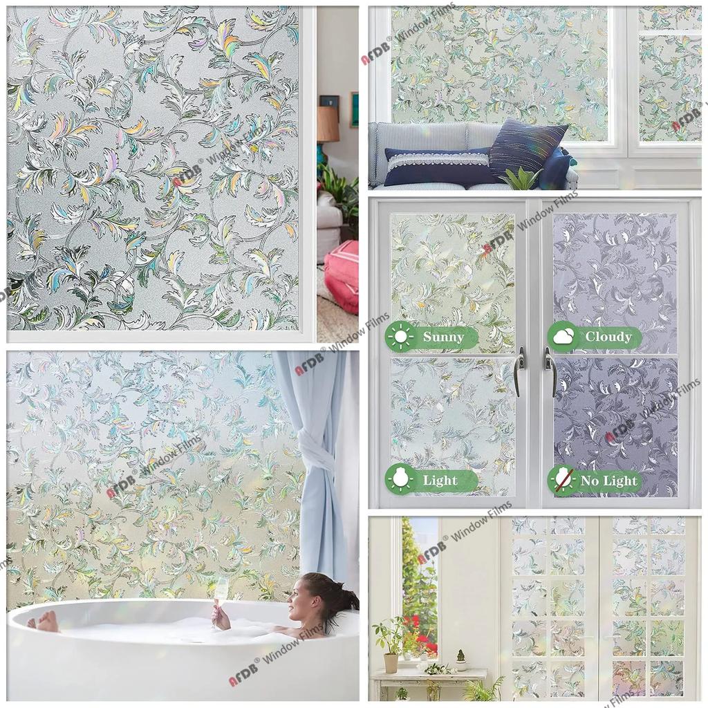 Privacy Film Static Window Clings Vinyl 3D Window Decal Stickers Rainbow Window Film for Glass Door Heat Control Anti UV