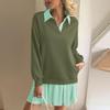 Women's Fashion Shirt Collar Contrast-Color Patchwork Faux Two-Piece Long-Sleeve Dress