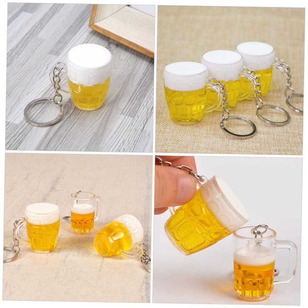 SEWACC Bierkrug Schlüsselanhänger, Set mit 4 Stück, Acryl und Edelstahl, Mehrfarbig, Taschenanhänger, Band, 4x3x3cm, Klein, Leicht, Niedliche Mini-Bierkrüge, Auto