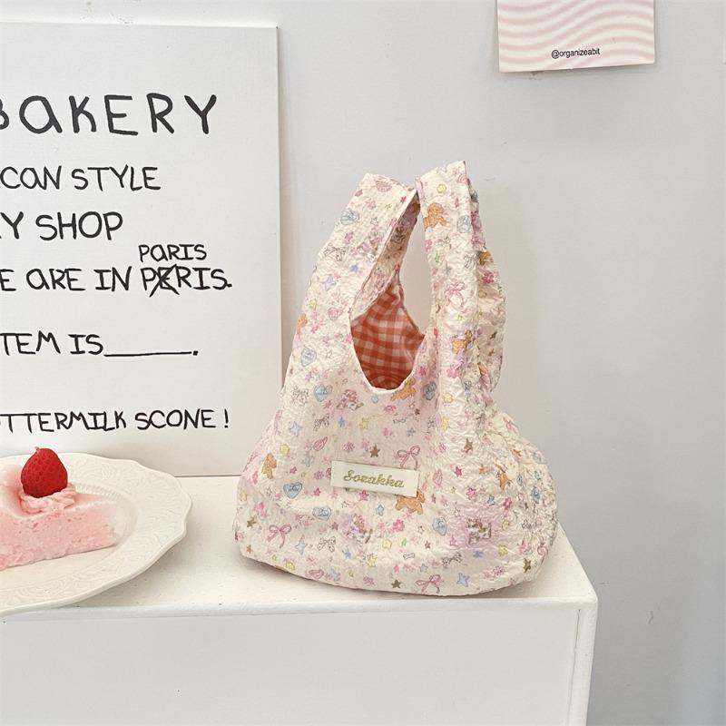 

Cartoon embossed wrist bag largecapacity office worker lunch box bag sundries tote bag sorting hand bag