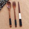 Wood Portable Tableware Wooden Cutlery Sets Travel Dinnerware Suit Environmental with Cloth Pack Gift
