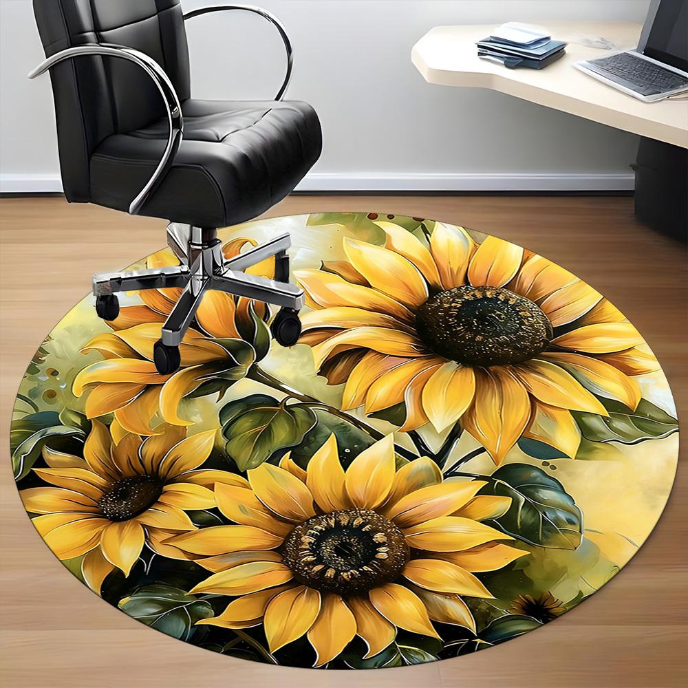 1PC Sunflower Garden Office Round Area Rug, Mat Suitable For Office, Under Office Chairs Bedroom Living Room Home Decor, Room Deco