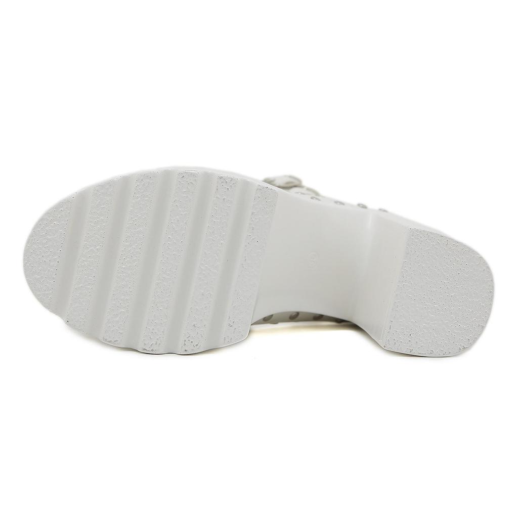 Gdgydh Scarpe con Tacco Alto Borchiate Piattaforma per Donna Cinturino alla Caviglia con Fibbia Borchiata Tacco Chunky Scarpe Bianche da Cerimonia