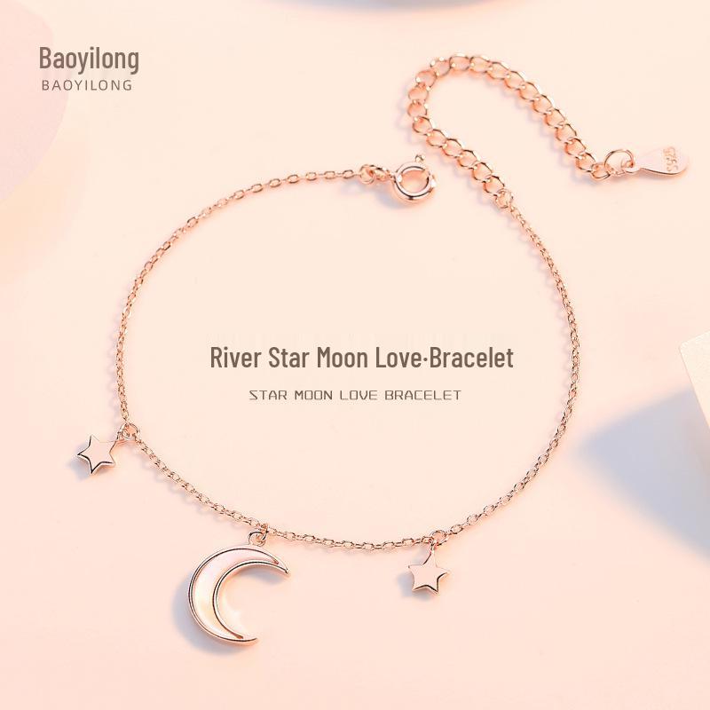 

S925 Sterling Silver Star & Moon Love Bracelet - Women s Trendy Fashion Jewelry