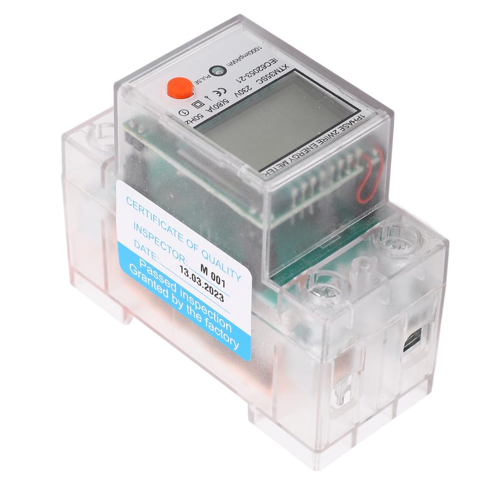 Energy Meter 2P Single Phase DIN Rail Electricity Usage Monitor Backlit LCD Display Power Meter 230V