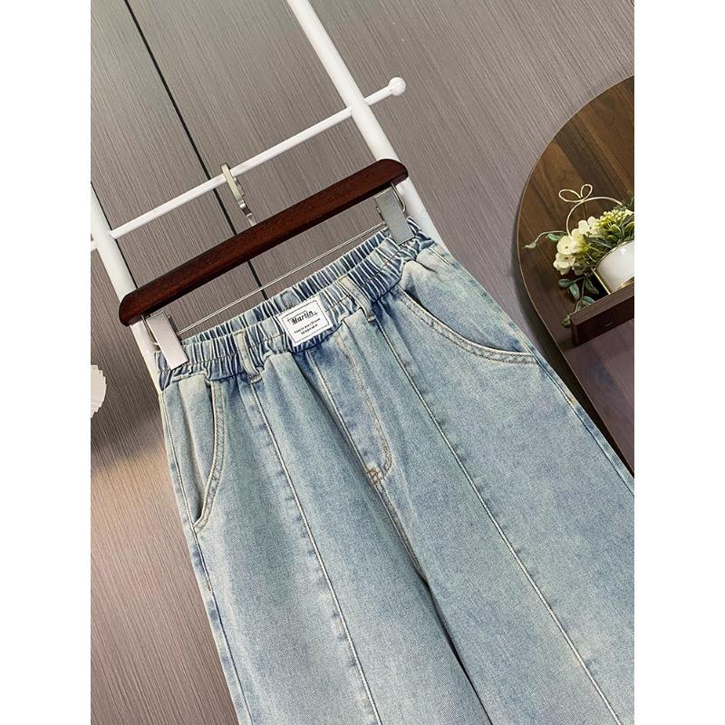 Dimanaf 2025 Høst Blå Basic Elastiske Jeans Nye Bukser Dame Løse Denim Bukser Store Hverdagsbukser Pluss Størrelse 6XL