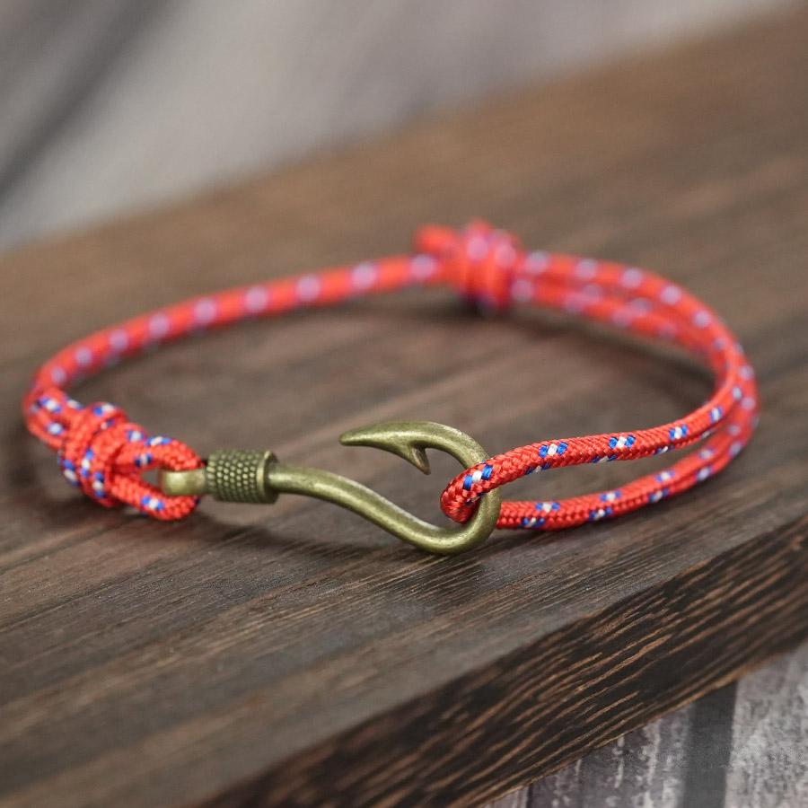 Retro Fishhook Bracelet Men Multicolour Adjustable Nautical Beach Surfing Hand Accessories Lucky Red Paracord Braclet Pulseras