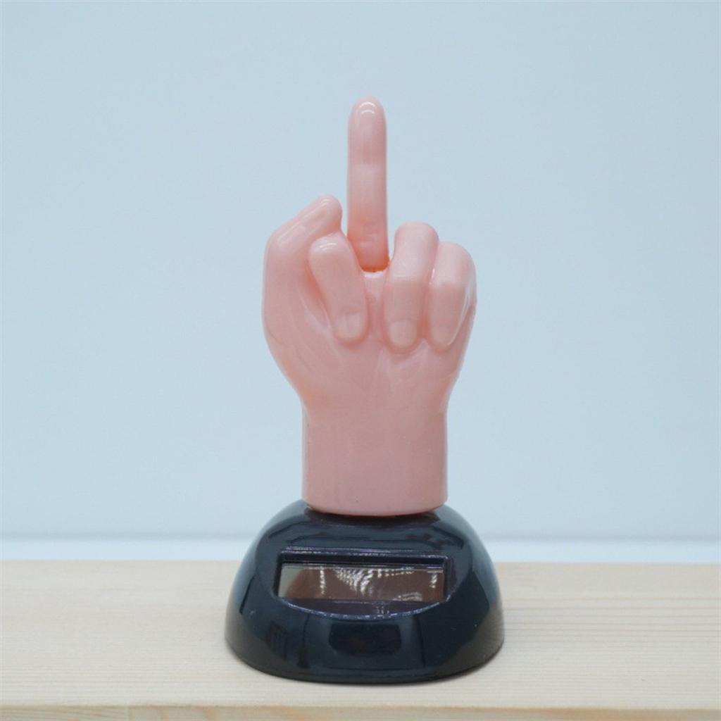 Interesting Car Dashboard Ornament Solar Powered Rocking Middle Finger Car Decoration Desktop Ornament