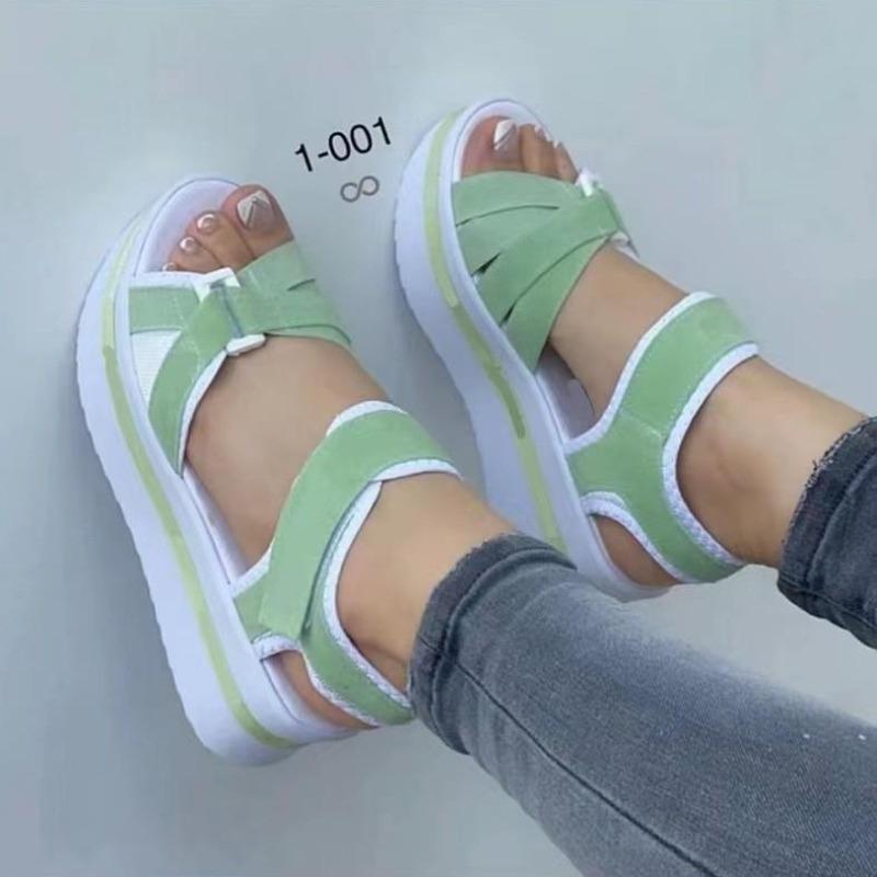 Women's Plus Size Color Block Flat Sandals, adjustable magic tape with thick sole suitable for daily leisure and beach occasions