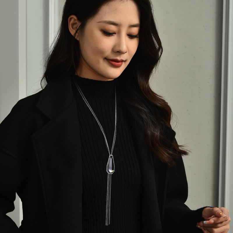 Elegant Geometric Crystal Pendant Sweater Chain Long Tassel Necklace For Women