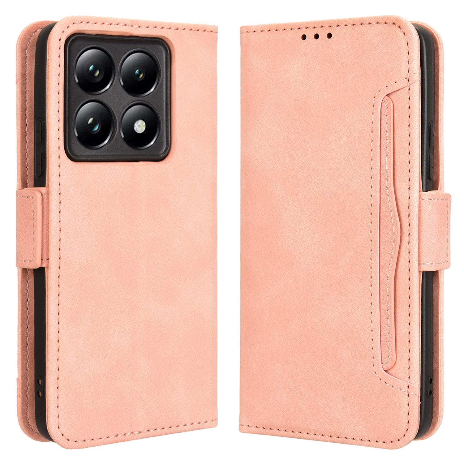

For Xiaomi 14T Pro Leather Case Phone Wallet Cover with Multiple Card Slots Pink