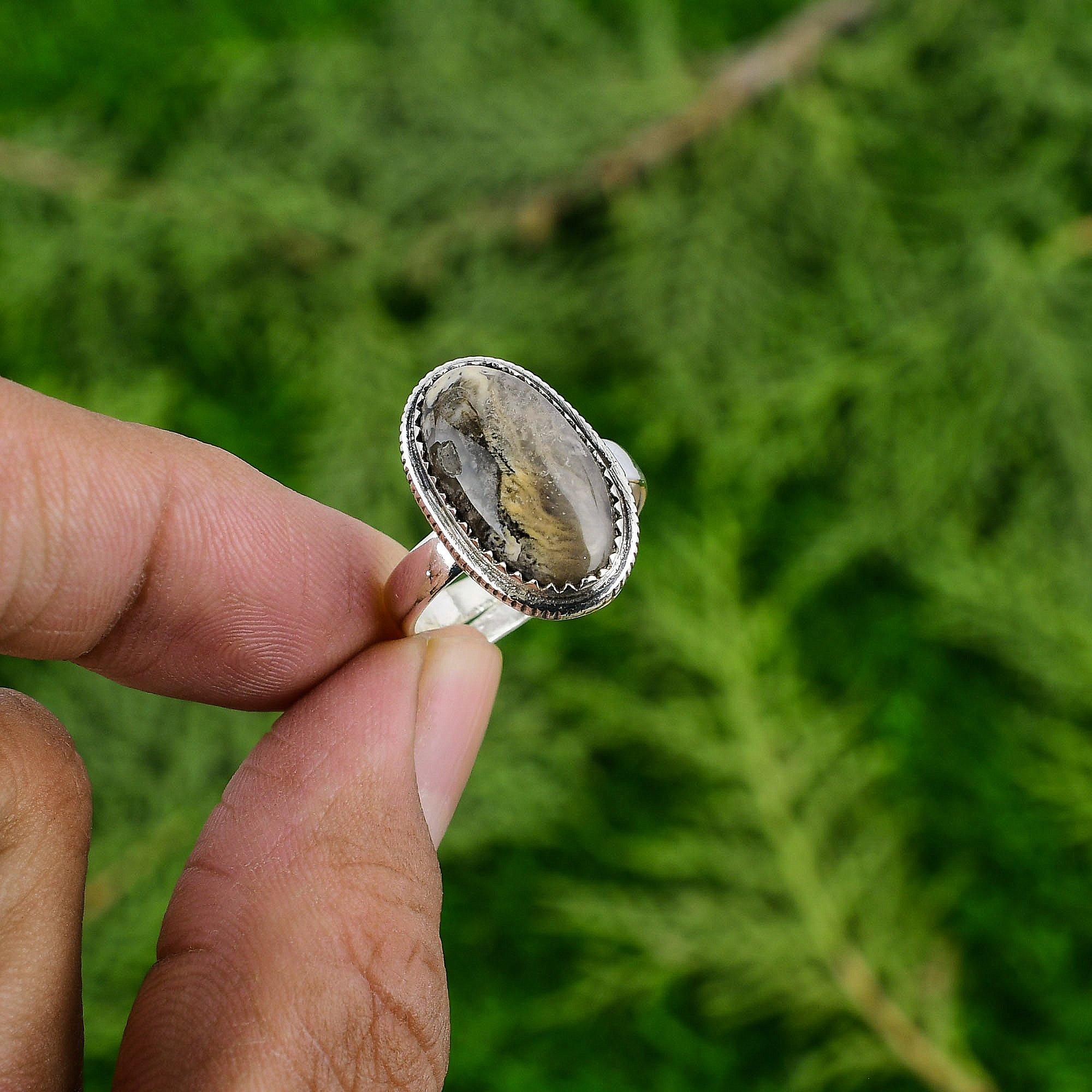 

Серебро 925 пробы Овальный Натуральный Тиффани Джаспер Авторское Заявление Солитер Кольцо Матери Adjustable