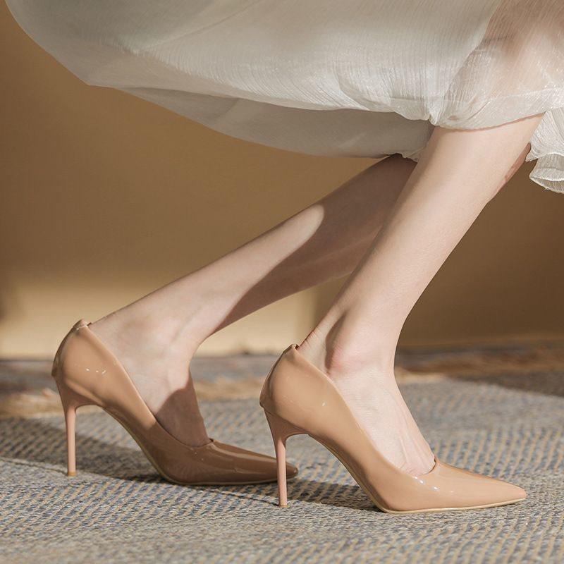 Temperament New Professional Pointed Soft Leather Work Shoes Wear-resistant High Heels Versatile Light Mouth Single Shoes