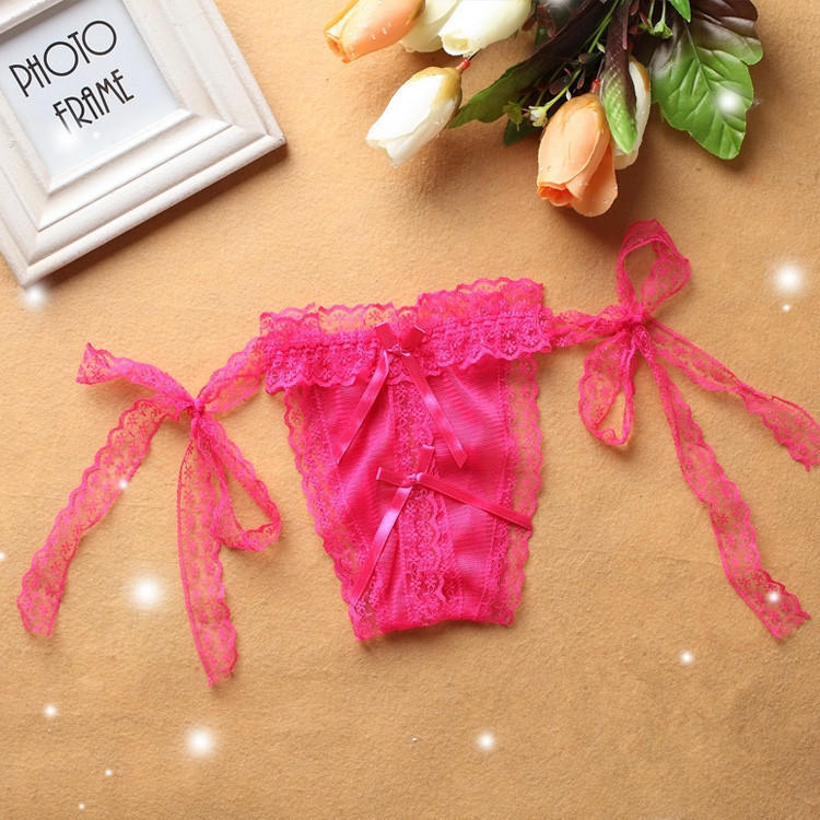 Sexy Open Cut Thong Lace T Pants Women's Underwear Solid Transparent Low Waisted Large Size Sexy Lace Up Panties