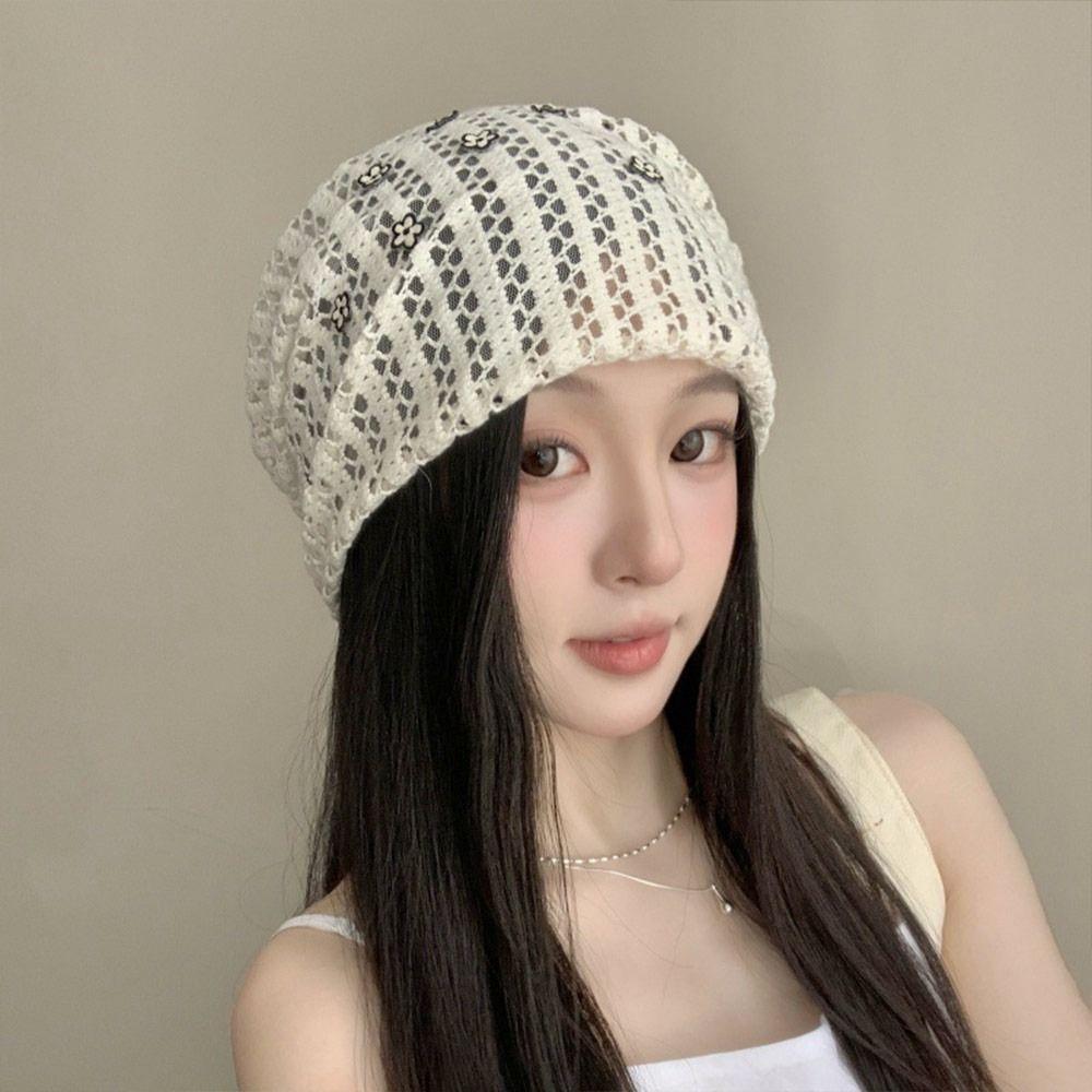 Lace Flower Stacked Hat Thin Soft Pullover Hat Creative Cap  Spring Summer