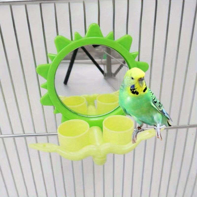 1PC Parrot Mirror Food Cup Standing Stand 3-in-1 Bird with Standing Stand Combination Interactive Feeding and Drinking Swing Toy