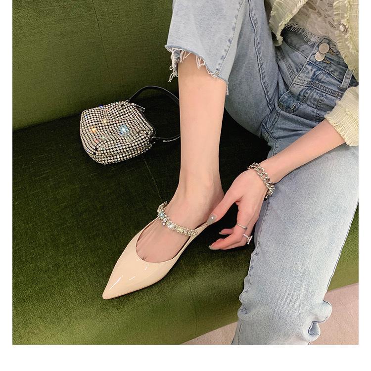 Sheepskin Version~ Summer Wear Leather Bag Head Flat Bottom Half Slippers Women's High-grade Cool Slippers Pointed French Half Tray