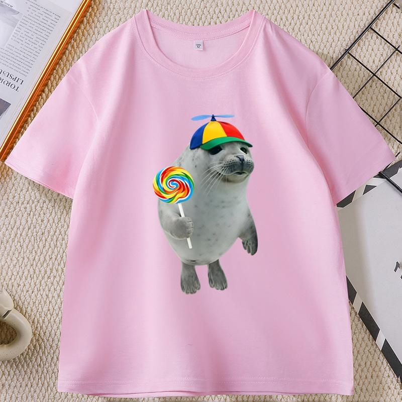 Silly Seal T Shirt Funny Animal Meme Graphic T Shirts Cotton Short Sleeve Round Neck Breathable Tshirts Unisex Man Woman